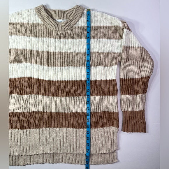 Time and Tru Crew Neck Striped Midweight Sweater - tan/cream, L - Picture 8 of 10
